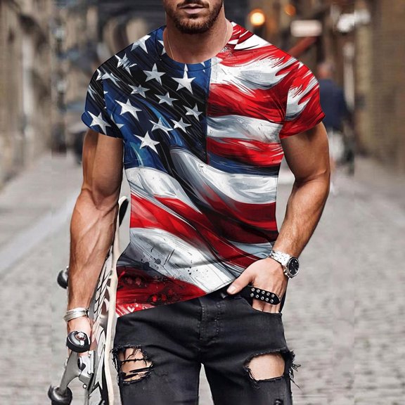 Ynynloco Men's Short Sleeve Patriotic American Design Shirts 4th of July with Eagle and Flag Premium T-Shirt