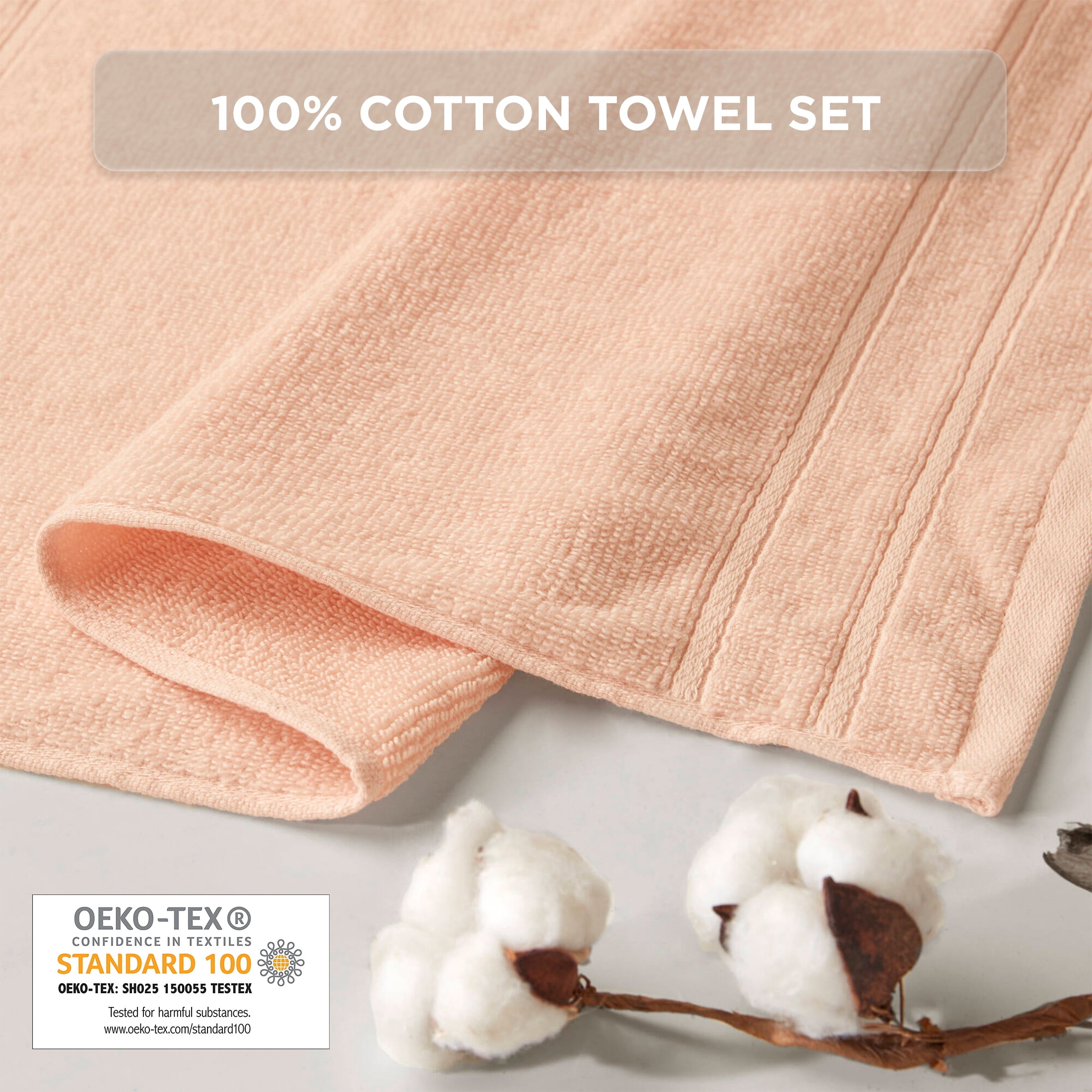 Regency Heights 6-Piece Quick Dry Cotton Bath Towels, Soft & Ultra Absorbent, Blush, Standard Towel Set