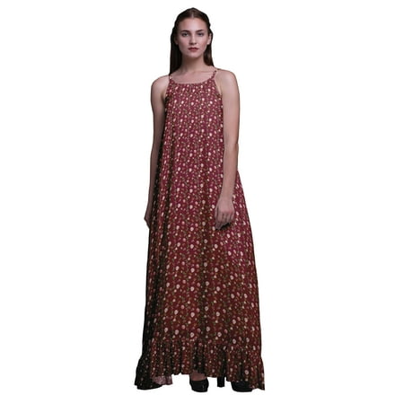

Bimba Burgundy Floral Ball Dahliya & Rose Nightwear For Women Printed Nightgown Spaghetti Strap Maxi Dress Sleepwear X-Large