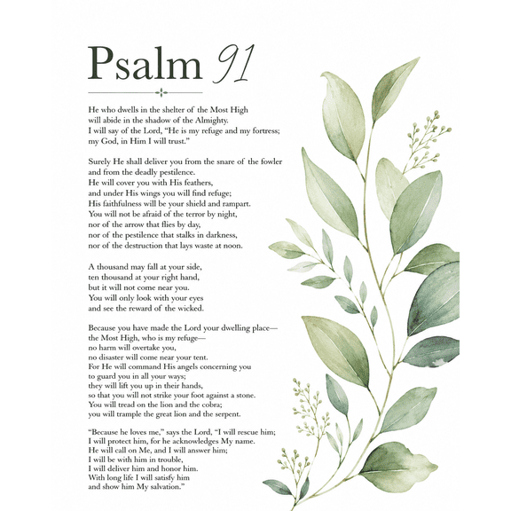 Aarocafa – Psalm 91 Scripture Canvas Poster – Faith-Inspired Christian Wall Art for Spiritual Spaces | Bible Verse Decor | Religious Gift | Customizable Unframed – 8x10in