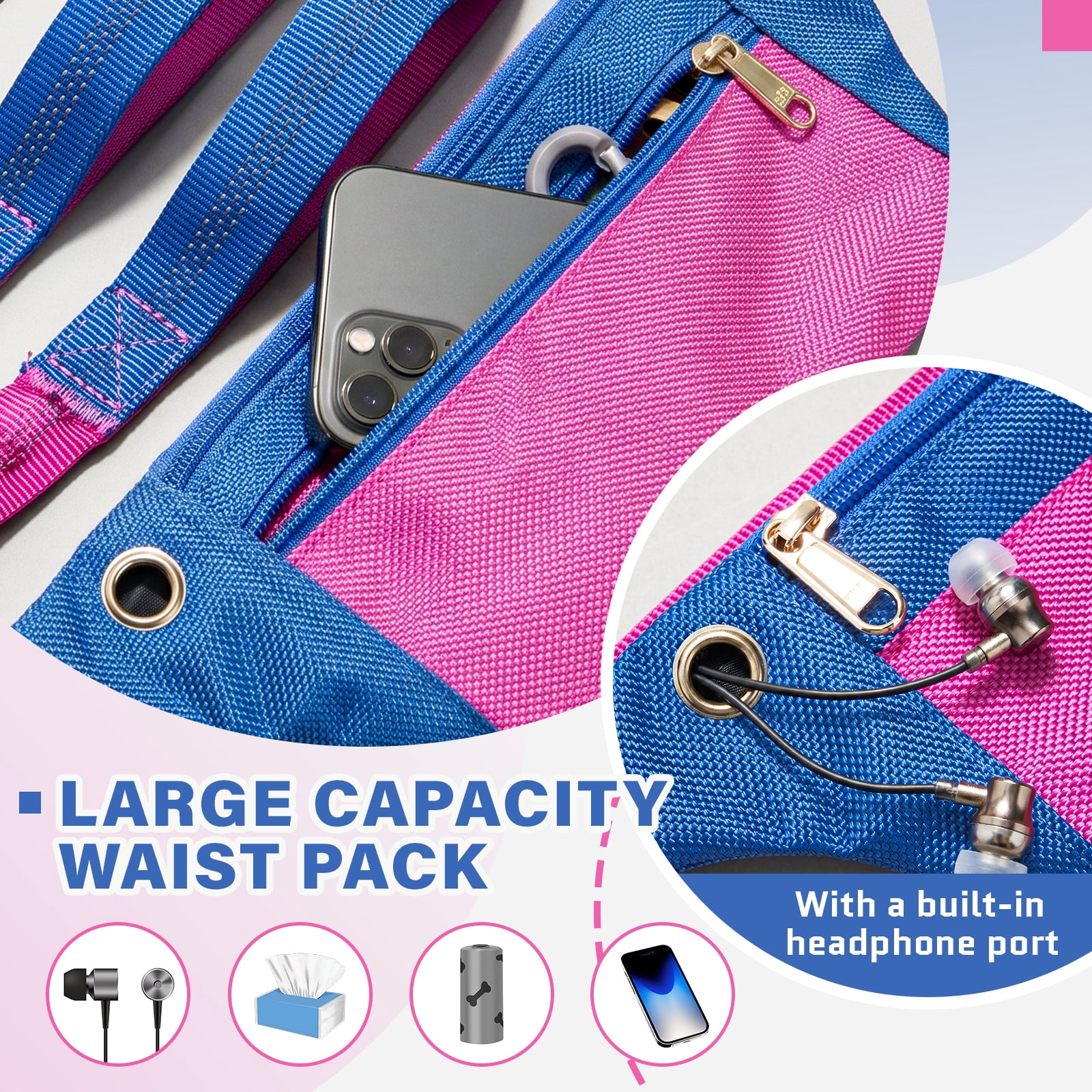 Tirevt Hands-Free Dog Leash: Versatile Color-Block Bungee for Large & Multi-Dog Walking, Modular Tech-Pouch, Sponge-Padded Waist Belt for Running, Hiking & Urban Strolls