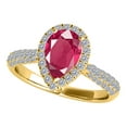 thumbnail image 3 of Mauli Jewels Rings for Women 1 Carat Diamond And Pear Shaped Created Ruby Ring 4-prong 10K Yellow Gold, 3 of 6