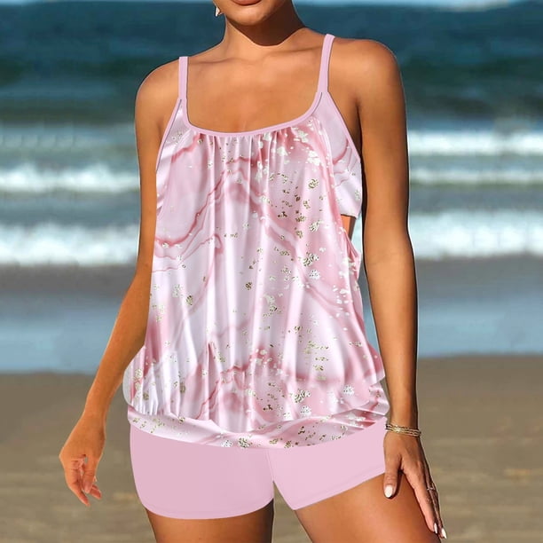 Trajes de baño tankini para mujer Traje de baño de talla grande con costura de encaje conservador para mujer Traje de baño dividido Traje de baño de dos piezas para mujer