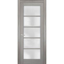 Solid French Door Frosted Glass 30 x 80 inches | Quadro 4002 Grey Ash | Single Regular Panel Frame Trims Handle | Bathroom Bedroom Sturdy Doors