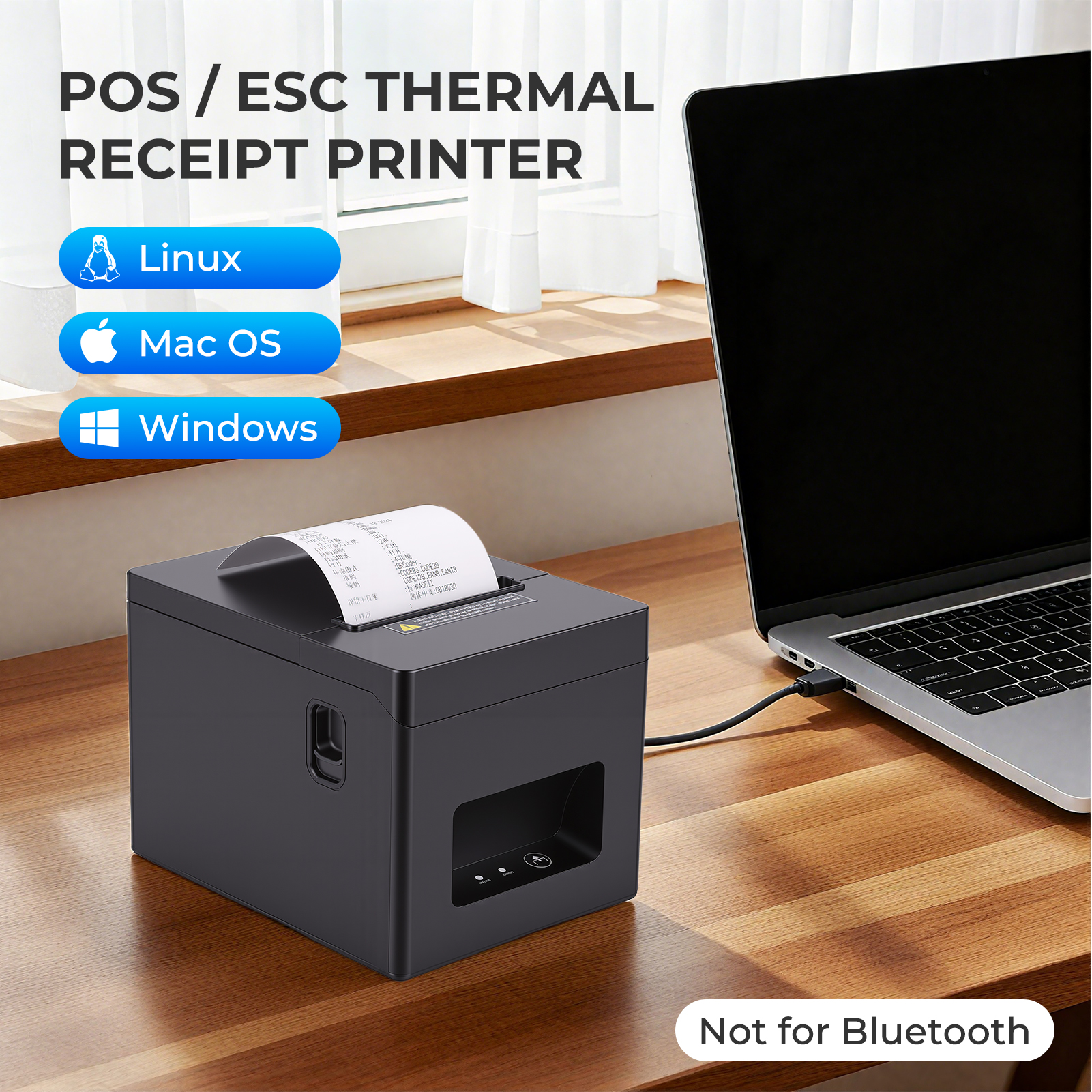 80mm Receipt Printer ESC/POS Thermal Printer, Restaurant Kitchen Printer with Auto Cutter Support Cash Drawer, POS Printer w/ USB Serial Ethernet Interface Support Windows/Mac, Wall Mount
