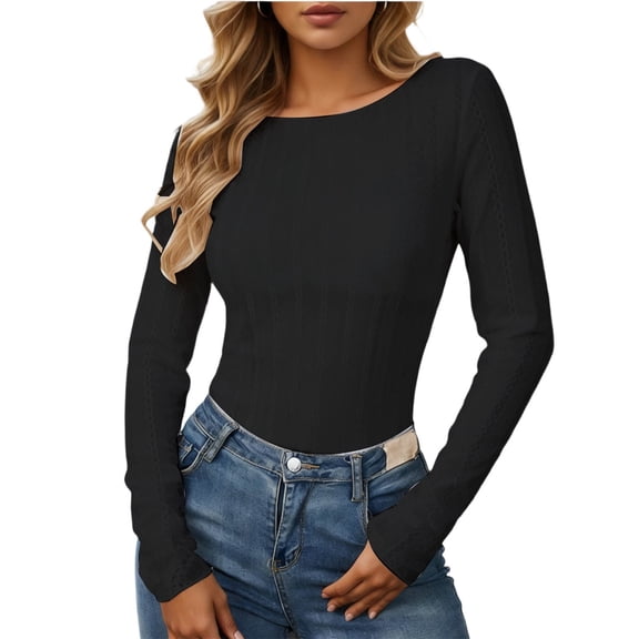 HGIEYS Women 2026 Fall Clothes Long Sleeve Shirts Ribbed Knit Fitted Basic Tee Going Out Tops Underscrub Casual Outfits
