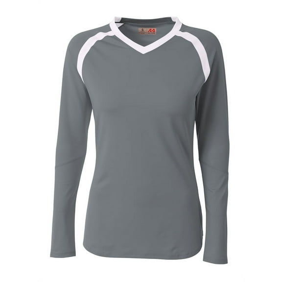 A4 Teen Ace Long Sleeve Volleyball Jers For Teen Female in Graphite/White | NG3020