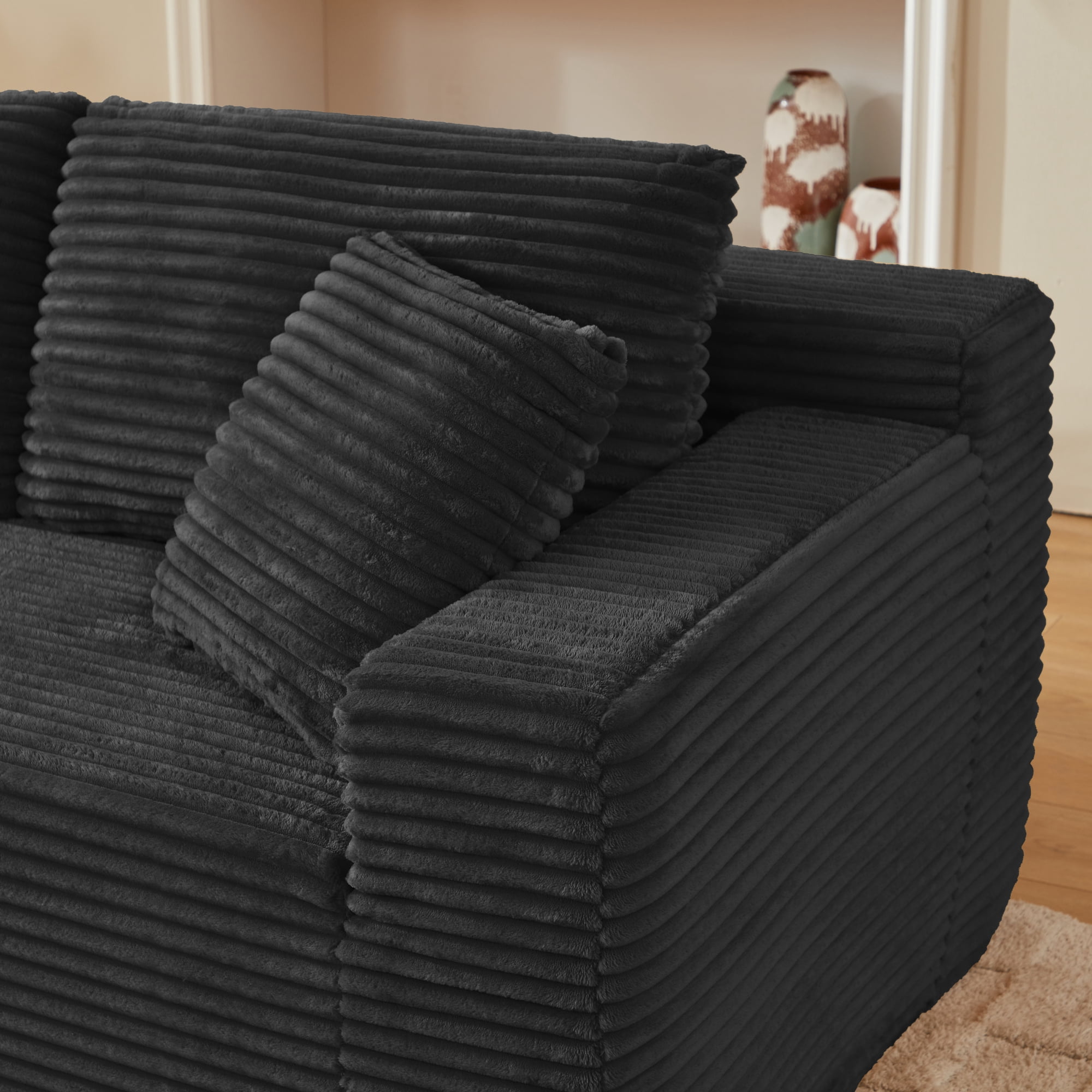 Leumius 103" Cloud Sectional Sofa Couch,3 Seat L-Shaped Couch with Deep Seat,Upholstered Corduroy Cloud Couch for Living Room,No Assembly Required,Black(Left Facing Chaise)
