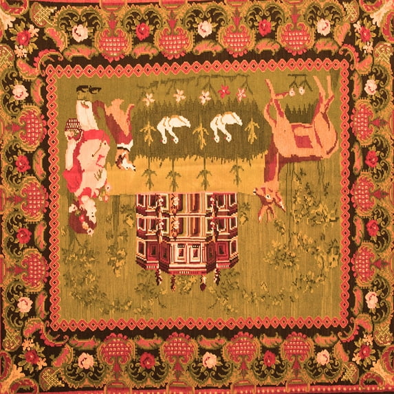 Ahgly Company Indoor Square Medallion Orange French Area Rugs, 8' Square
