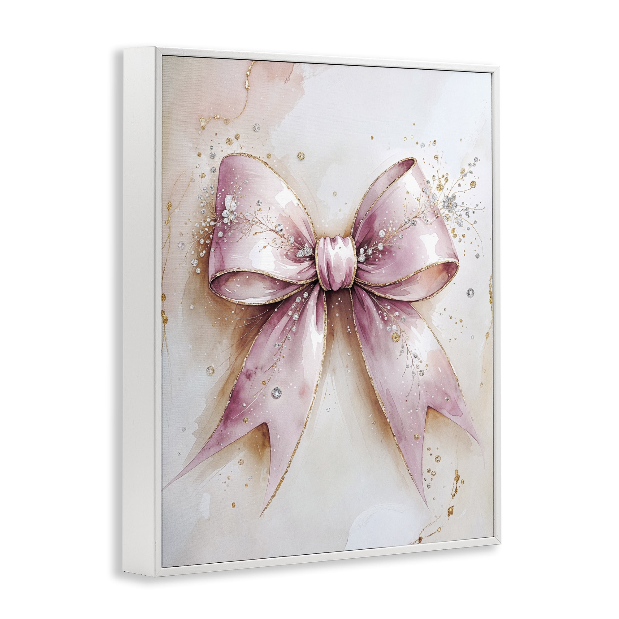 Stupell Industries Glamorous Blush Pink Bow White Framed Giclee Art, design by Nataly White