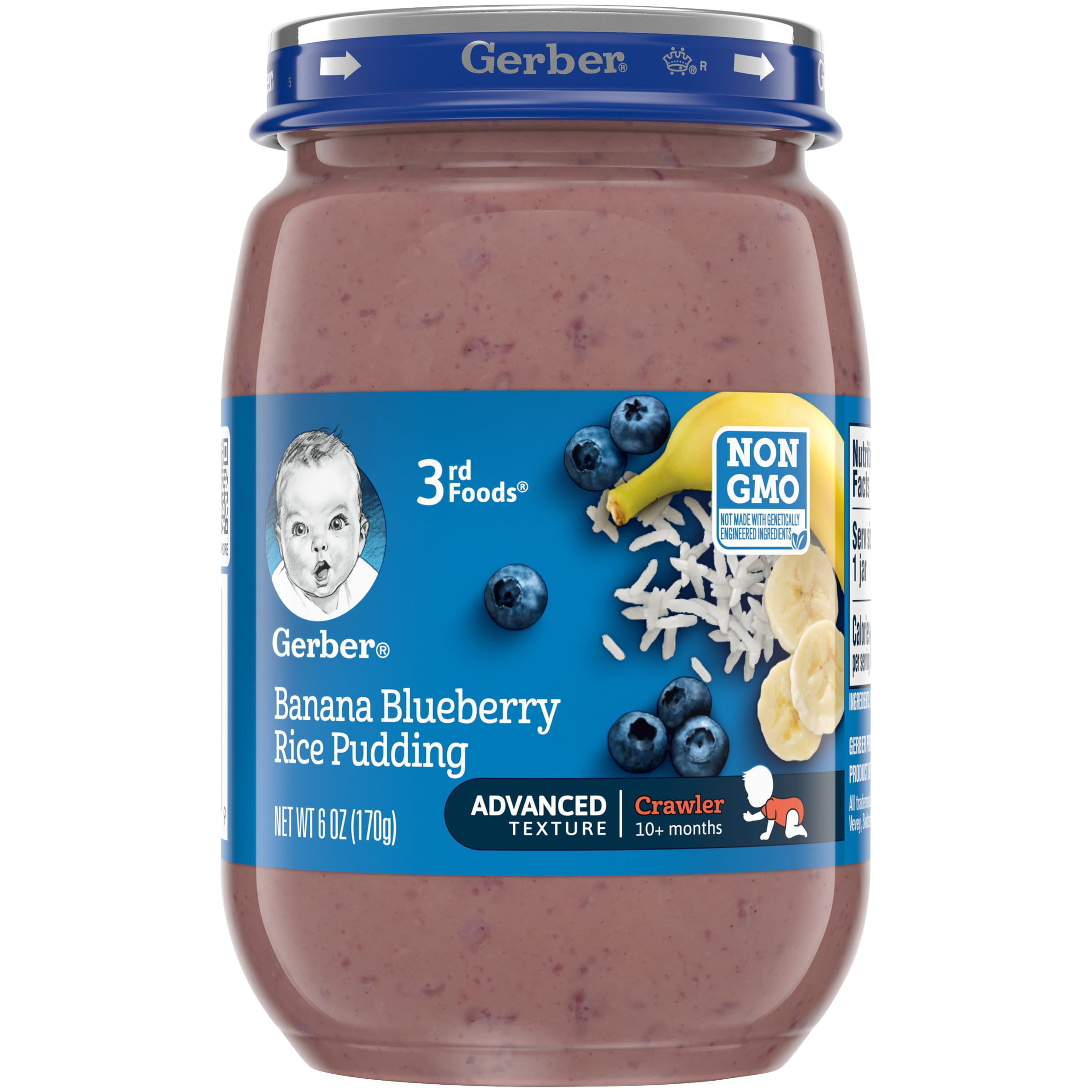Gerber 3rd Foods Rice Pudding Baby Food, Banana Blueberry, 6 oz Jar