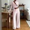 thumbnail image 5 of vdgthytj 2 Piece Sets for Women Long Sleeve V-Neck Wrap Waist Crop Tops Drawstring Wide Leg Pants Fall Casual Going out Outfits, 5 of 5