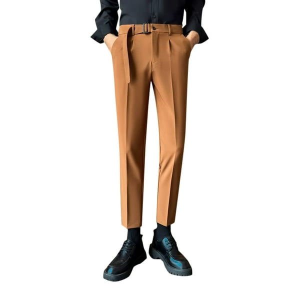 Zshosam Mens Pants Men's Classic Fit Expandable Waist Flat Front Slim-Fit Casual Pant(Coffee,34)