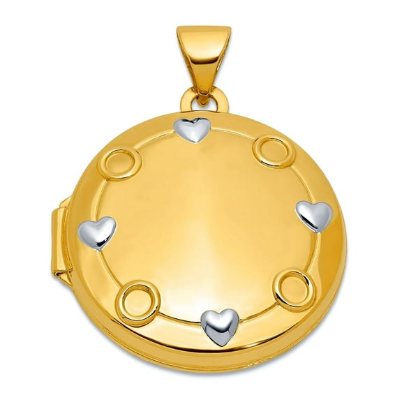 14k Solid Yellow Gold Our Circle Of Love.. Black Oil Reversible 20mm Round Locket Locket Necklace for Women