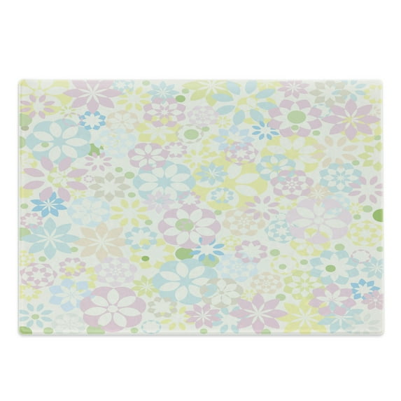 Pastel Cutting Board, Blossoming Flowers Bedding Plants Spring Colors Botanical Colorful Meadow Theme, Decorative Tempered Glass Cutting and Serving Board, Large Size, Multicolor, by Ambesonne