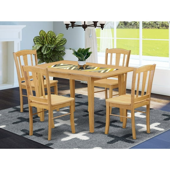 East West Furniture  Dining Room Table Set Contains a Rectangle Table with Butterfly Leaf and Dining Chairs (Pieces Options) NODL5-OAK-W 5-Piece 4