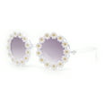 thumbnail image 2 of Girls Kids Size Daisy Jewel Trim Plastic Round Circle Lens Sunglasses White - Smoke, 2 of 4