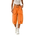 thumbnail image 2 of Bloomae Womens Hiking Capri Pants Lightweight Quick Dry Casual Fall Adjustable Drawstring Elastic Waist Baggy Ruched Hem Cropped Trousers with Pockets, 2 of 7
