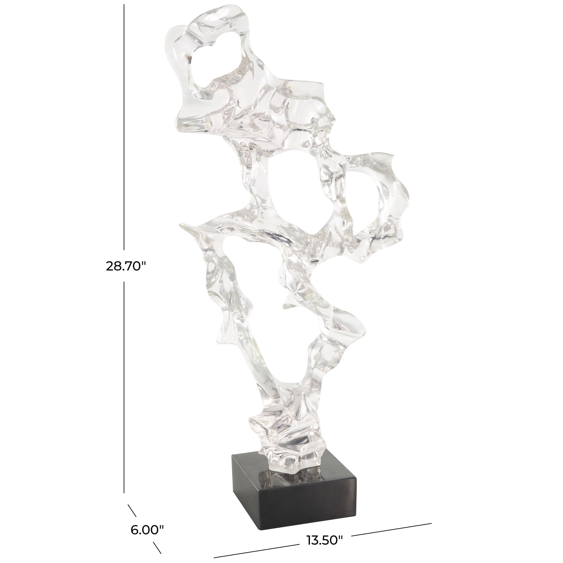 14" x 29" Clear Resin Abstract Sculpture with Black Square Base, by DecMode