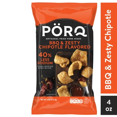 PORQ BBQ & Zesty Chipotle Artisanal Pork Rinds, Gluten Free, Keto Friendly, 4 oz Bag