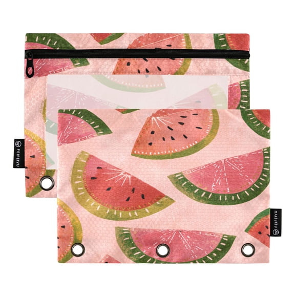 2 Pack 3 Ring Binder Pouch with Clear PVC Window Water Resistant Zipper Pencil Pouch Sweet Summer Melon Binder Pocket for Classroom Office Home Stationery Organization