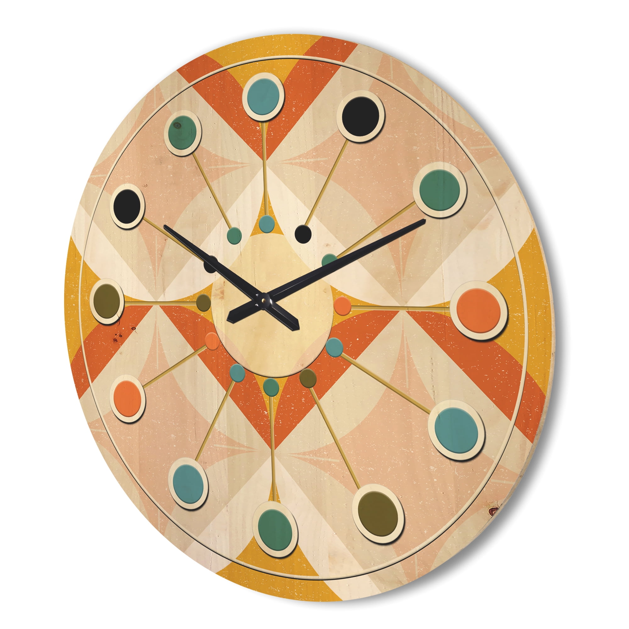 Designart 'Abstract Retro Design XII' Mid-Century Modern Wood Wall Clock
