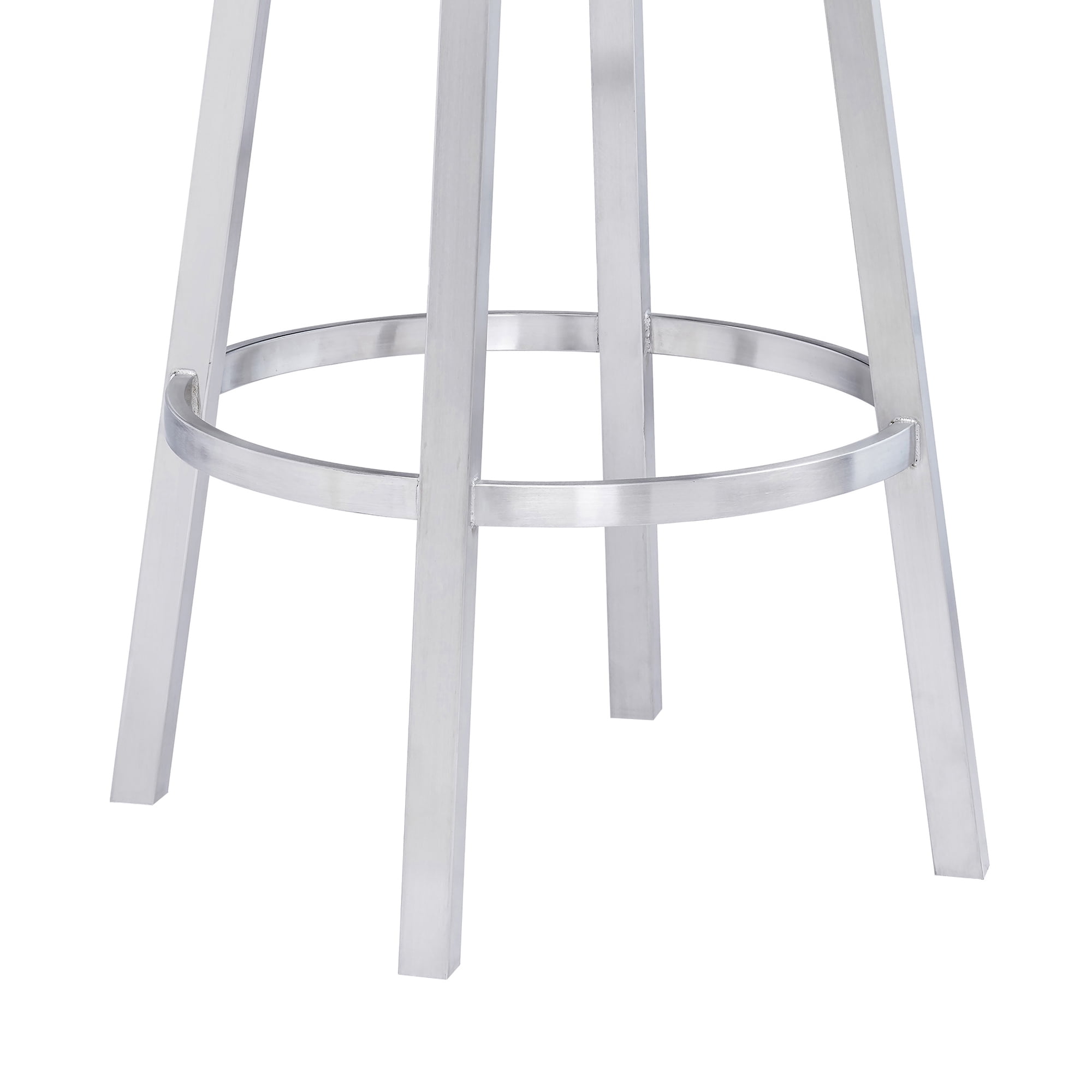 Madrid 30" Bar Height Swivel Gray Faux Leather and Brushed Stainless Steel Bar Stool
