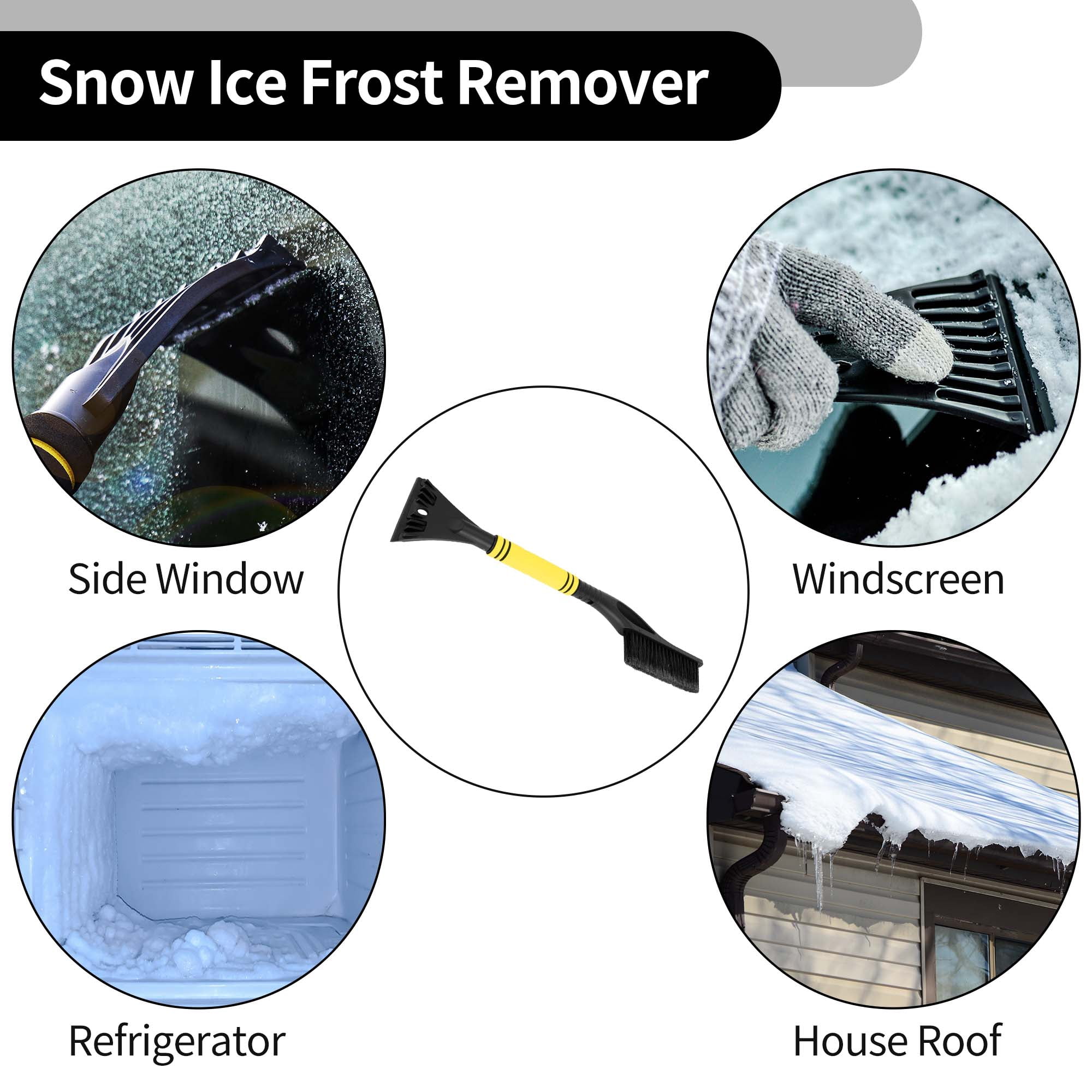 Unique Bargains Car Ice Scraper Brush with Broom - SUV Snow Frost Remover Yellow