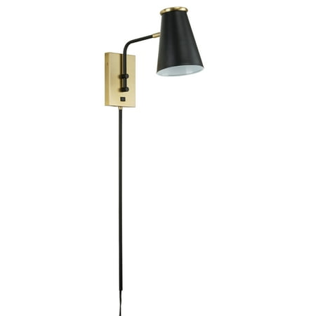 

Cresswell Lighting 1-Light Metal Plug-In Wall Sconce Matte Black Finish