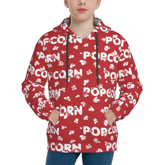 Rateoe Popcorn2 Pattern Boys Hoodie, Youth Pullover Hooded Sweatshirt, Kangaroo Pocket Hoodie for Kids-Small