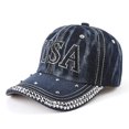 thumbnail image 3 of Wide Brim Sun Hats Summer Outdoor Unisex Denim Baseball Cap with Letter Embroidered Sun Lightweight Breathable Washed Hat, 3 of 3