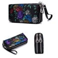 thumbnail image 2 of Women Genuine Leather Wallet with Wrist Strap, Double Zipped Embossed Flower Floral Hand Painted Wrislet Clutch Purse, RFID Blocking, 2 of 7