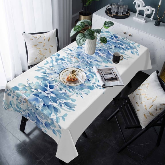 Blue Eucalyptus Leaves Tablecloth Rectangle Table Cloth 60x120 , Waterproof Tablecloth Outdoor Table Cloth, Spring Summer Botanical Floral Washable Table Cover for Kitchen Dining Party