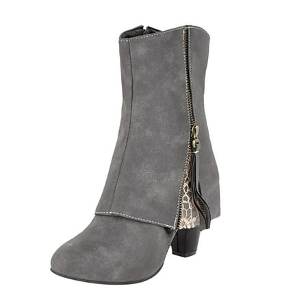 

Womens Winter Boots Booties For Women Women s Lace Splicing Solid Short Boots Round Head Shoes Gray