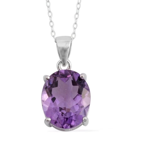 Genuine Amethyst 925 Silver Pendant - 925 Sterling Silver Oval Amethyst Chain Pendant Necklace for Women Jewelry Gift 18