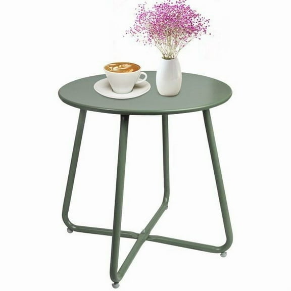 NNYYS Patio Outdoor Side Table Waterproof Round Metal Steel Small Side Table Weather Resistant Portable Outdoor and Indoor End Table,Green