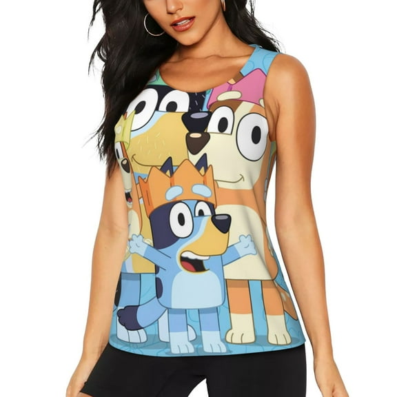 Netaao Bluey for Women's Workout Tank Top Neck Sleeveless Running Athletic Shirts-Small
