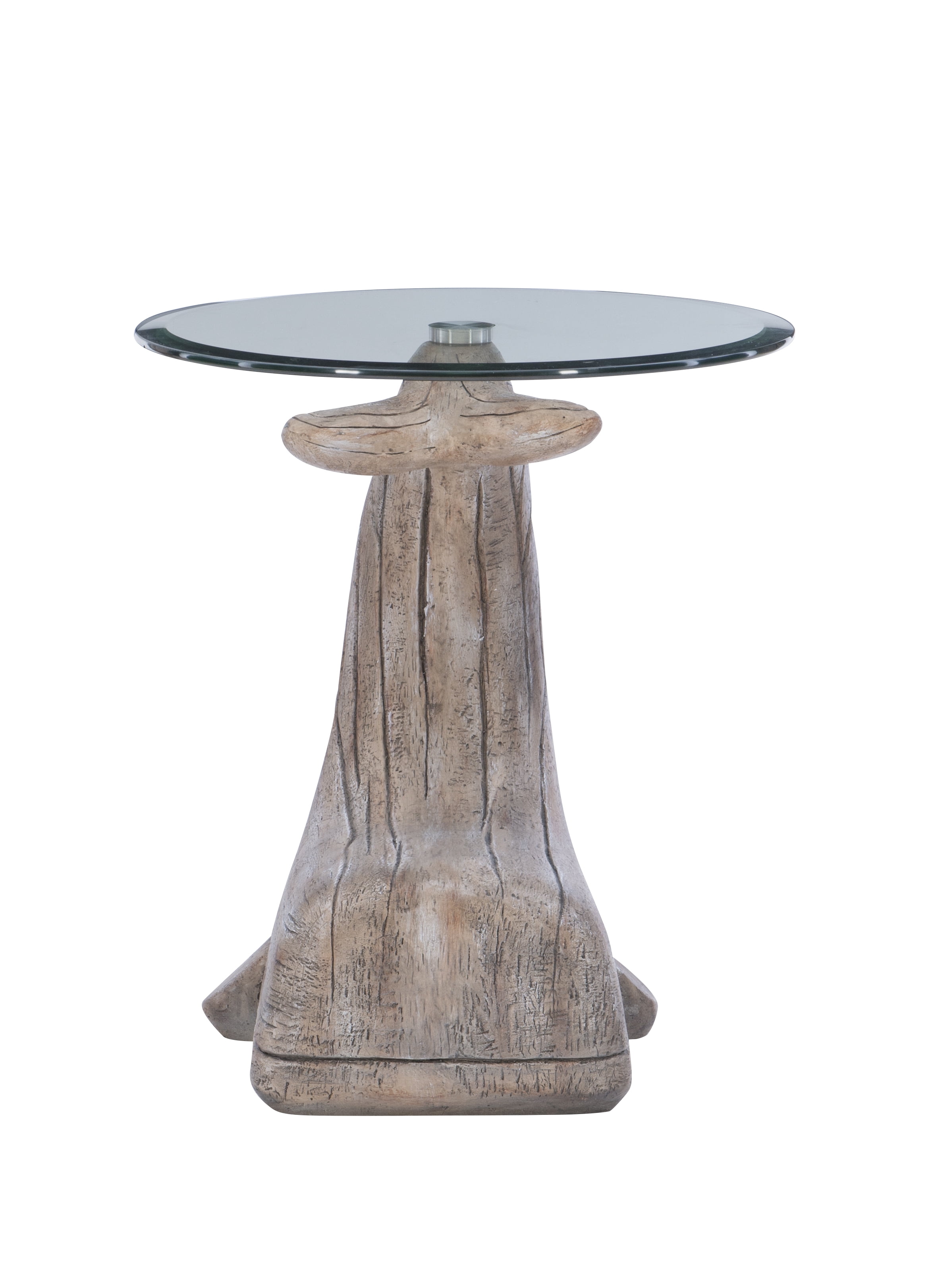 Powell Wendy Whale Indoor Accent Side Table with Glass Top, 23" Tall, Distressed Natural Driftwood