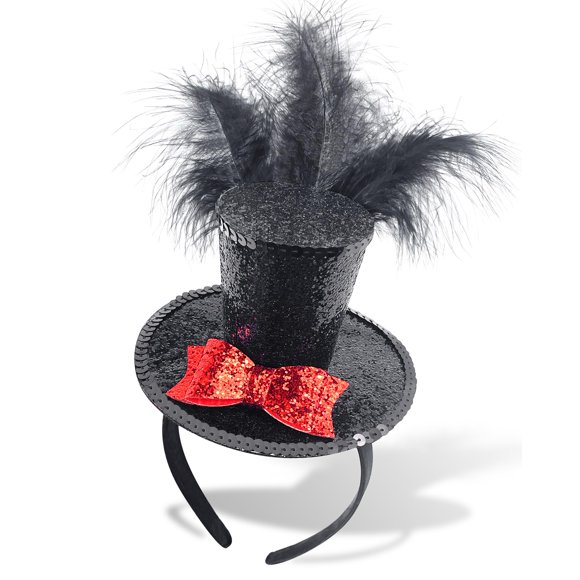 Hikkcos Mini sombrero de copa negro diadema con plumas fiesta de Halloween fiesta de té Mardi Gras disfraz desfile suministros