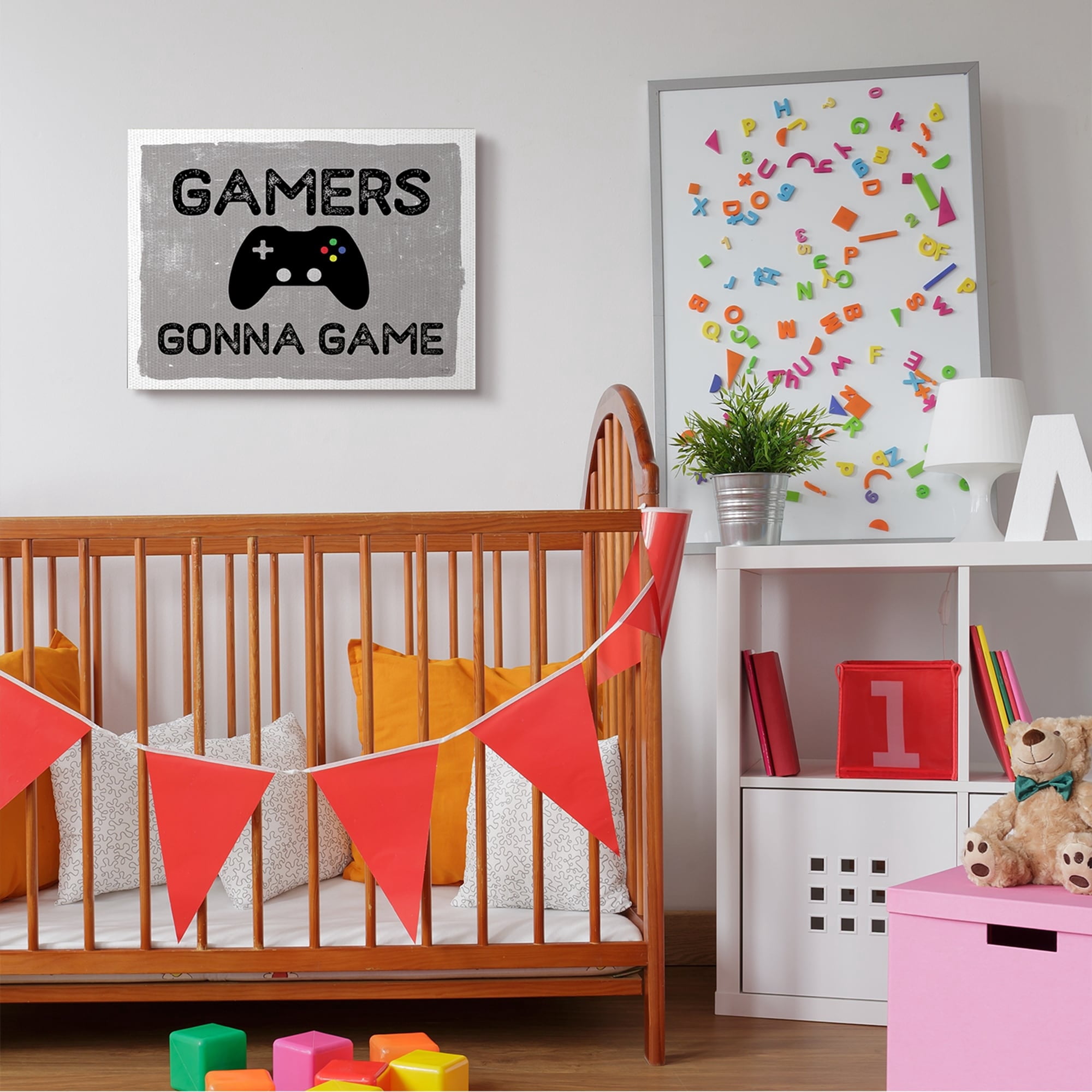 Stupell Industries Gamers Gonna Game Phrase Controller Distressed Pattern,16 x 20,Designed by Lux + Me Designs