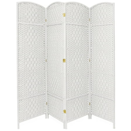 7 ft. Tall Faux Rattan Fiber Diamond Weave Privacy Screen Room Divider - White - 4 Panels