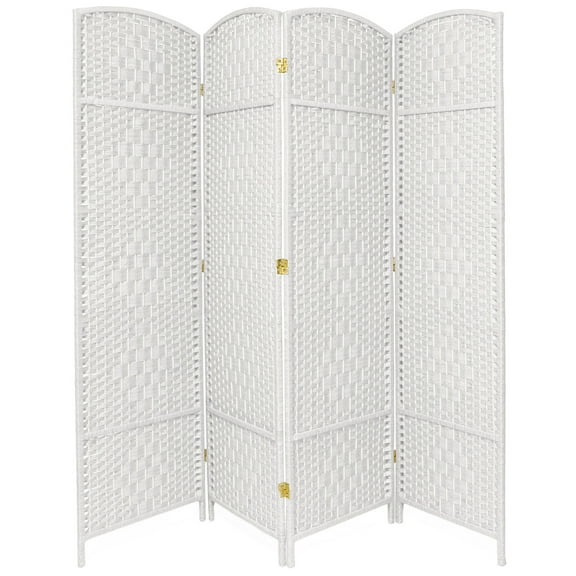 7 ft. Tall Faux Rattan Fiber Diamond Weave Privacy Screen Room Divider - White - 4 Panels