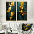 thumbnail image 1 of Designart "Interlude in Yellow Abstract Expressionism in Teal" Abstract Painting Framed Wall Art Set Of 2 - Modern Gold Gallery Wall Frame Set For Home Decor, 1 of 6