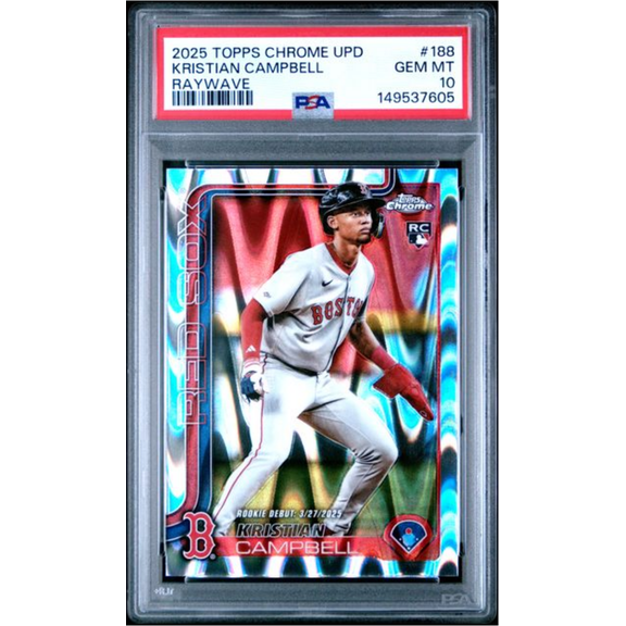 Graded 2025 Topps Finest Kristian Campbell #188 Raywave Rookie RC Baseball Card PSA 10 Gem Mint