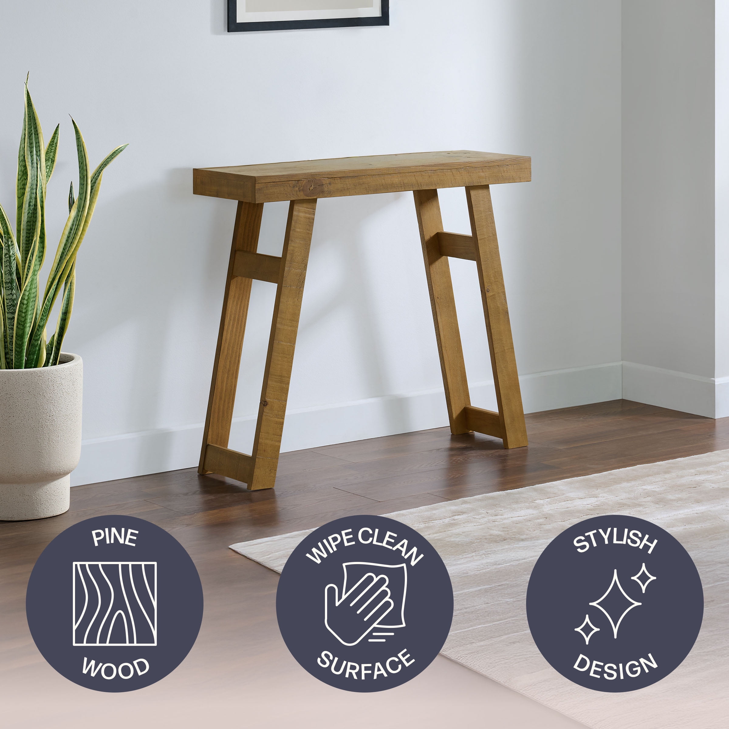 Alaterre Furniture Lawas Solid Wood Console Table - 36 Inch Small Entryway Table (Oak)