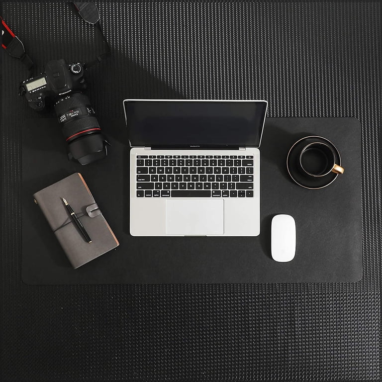 Leather Desk Pad & Mouse Mat - Dual-Sided PU Leather Blotter, Waterproof, Non-Slip, 23.6 X 13.7 Inches, Black