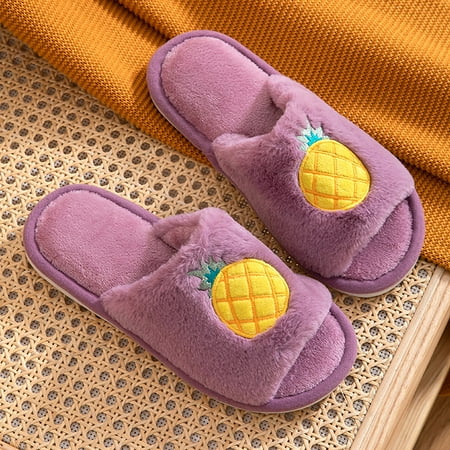 

Women Fuzzy Memory Foam Flat Slide Slippers Comfy Open Toe House Shoes Cotton Slippes Purple 7