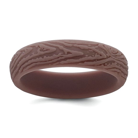 Silicone Light Brown 5.70mm Wood Grain Pattern Band Size 9 Ring for Women and Men