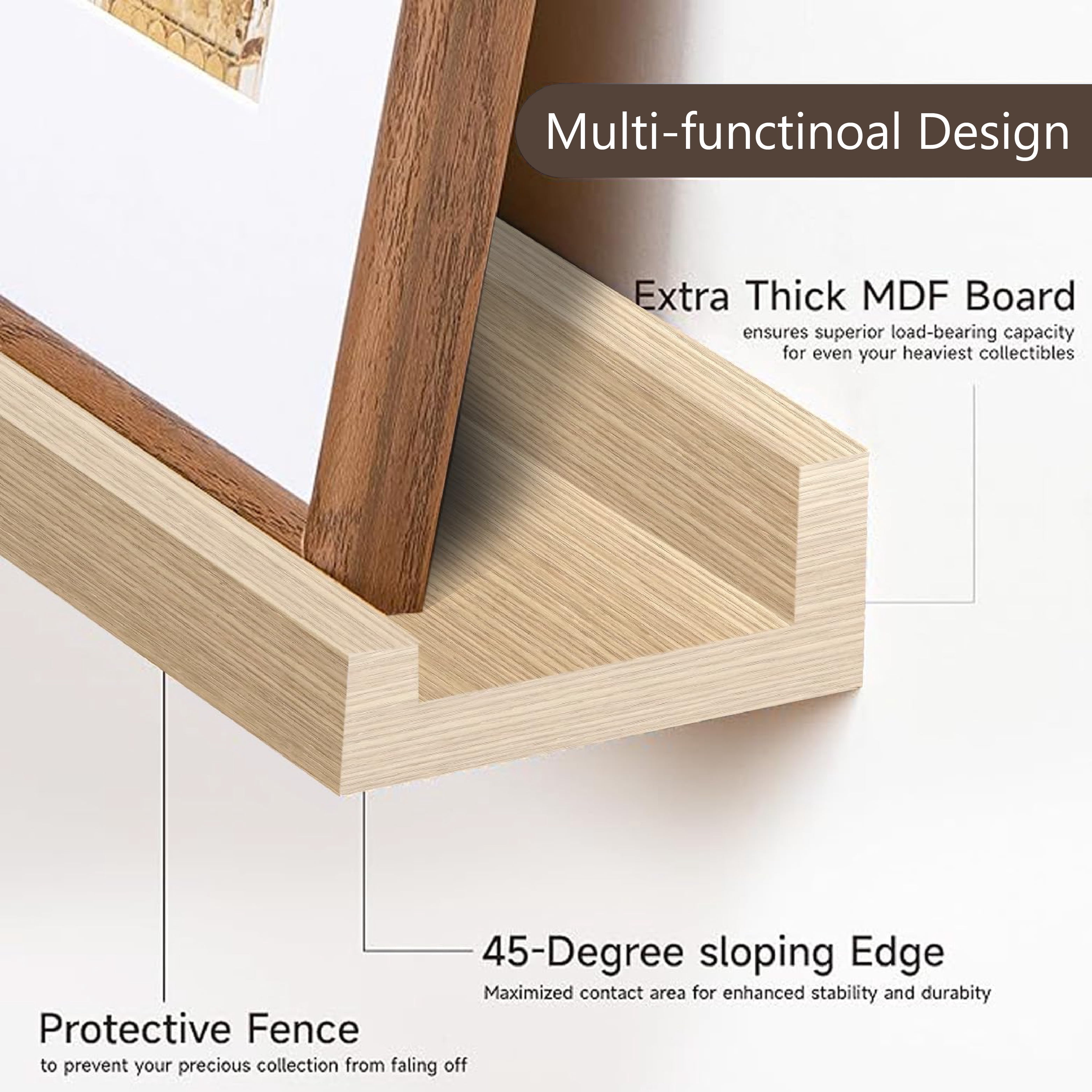 Mifurn 24'' Wood Floating Shelves for Wall Picture Ledge Shelves, Set of 2, Oak