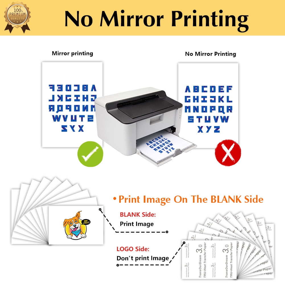 TransOurDream Printable Iron on Heat Transfer Paper for Dark Fabrics, Laser & Inkjet Printable, 8.5x11", 20 Heat Transfers